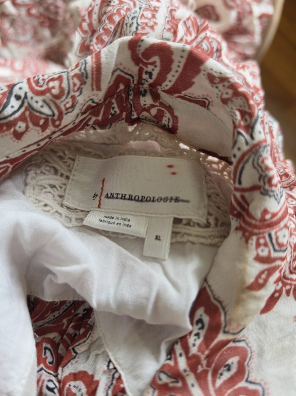 Anthropologie Allaire Maxi Shirt Dress Boho Paisley No Belt Brick Red Sz XL - Picture 7 of 8